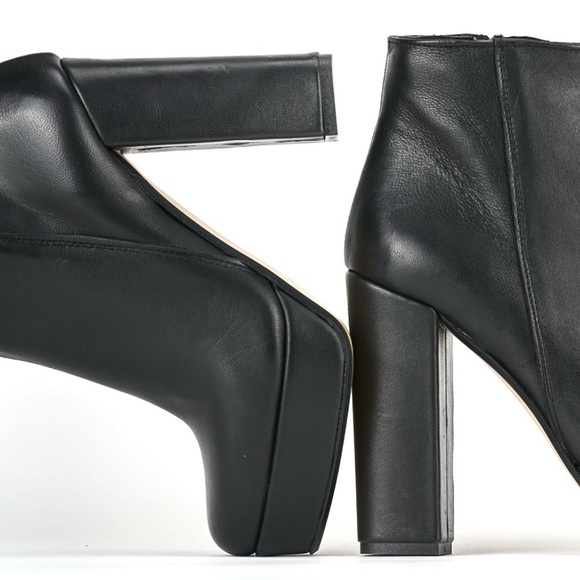 Aldo Shoes - Aldo Black Genuine Leather High Block Heel Disco Ankle Boots NWOT